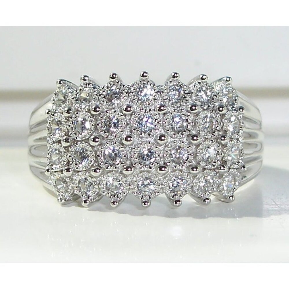 4 Row Pave Ring Cubic Zirconia 925 Sterling Silver Women's - Picture 3 of 14